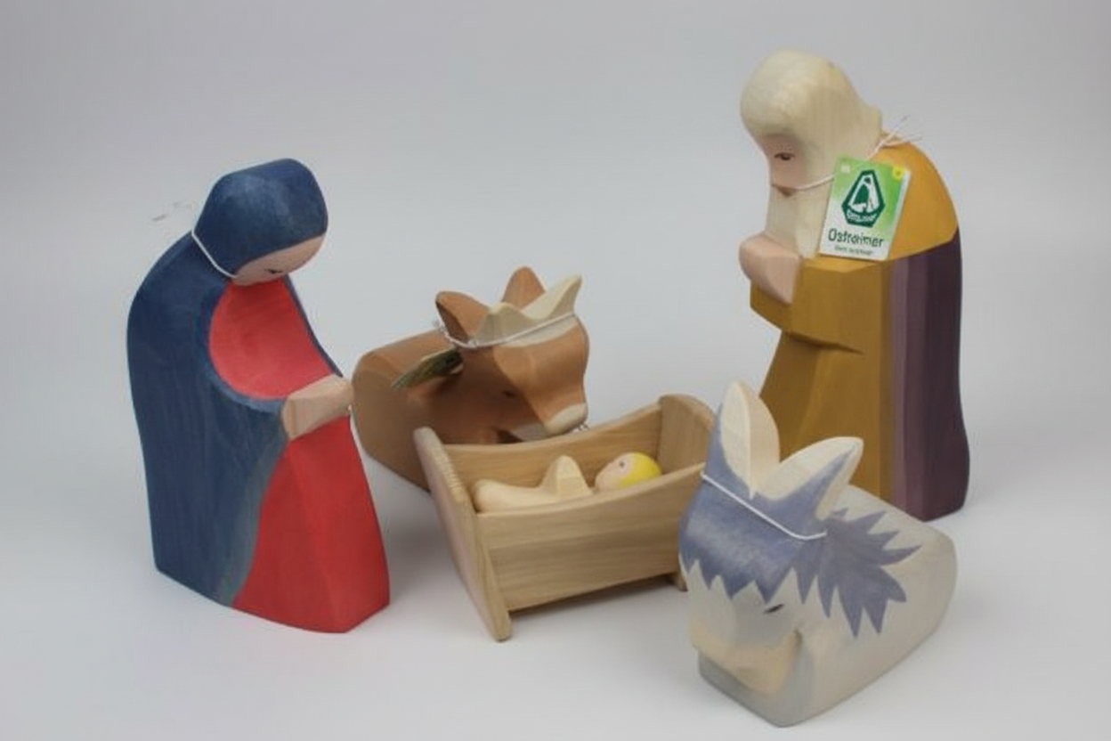 Ostheimer heilige Familie XXL 5 tlg Maria Josef Kind in Krippe  Ochs und Esel