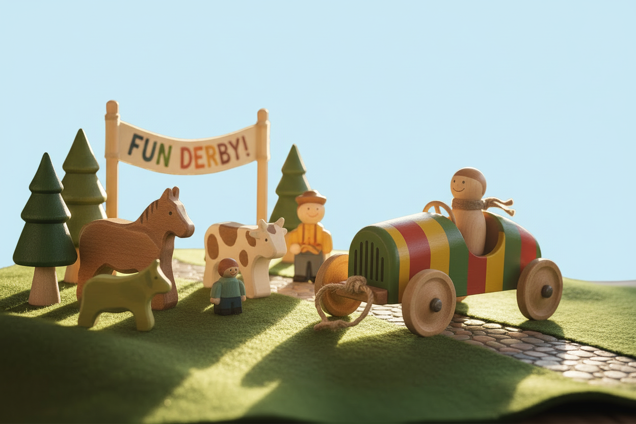 Ostheimer Figuren mit Seifenkiste - einfarbiger Hintergrund