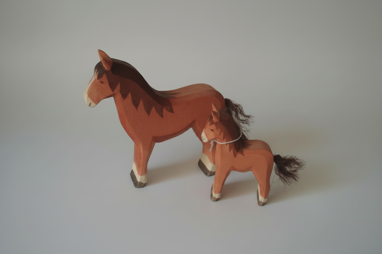 Ostheimer Pferd braun – Holzfigur Pferd & Fohlen